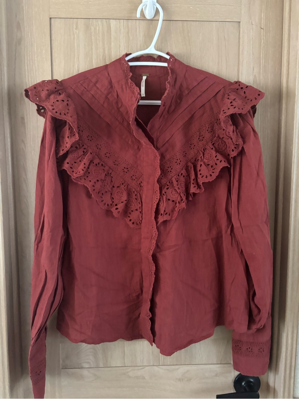 Free People Hit the Road Button Down Blouse Size XS Burgundy Prairie Country